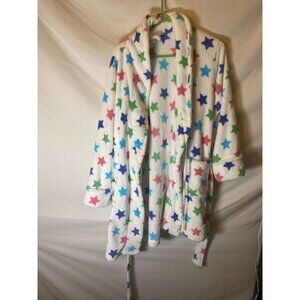 Croft & Barrow Womens Fuzzy Fluffy Size M Medium white Stars Robe Belted Soft